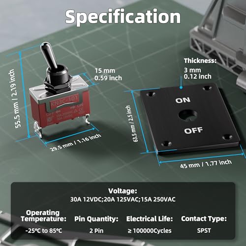 Image of RVBOATPAT Toggle Switch 12V 30A SPST 2 Pin 12 Volt Heavy Duty ON /Off Toggle Switch with Mounting Panel for Marine Car Boat RV (Black)