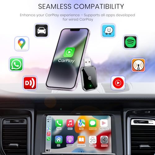 AIZEO Wireless CarPlay Adapter, Superschnelle Upgrade von Wired CarPlay auf Wireless, Plug und Play, Mini & Stabiler CarPlay Wireless Adapter kompatibel mit iPhone iOS 10+ & Autos mit Wired CarPlay