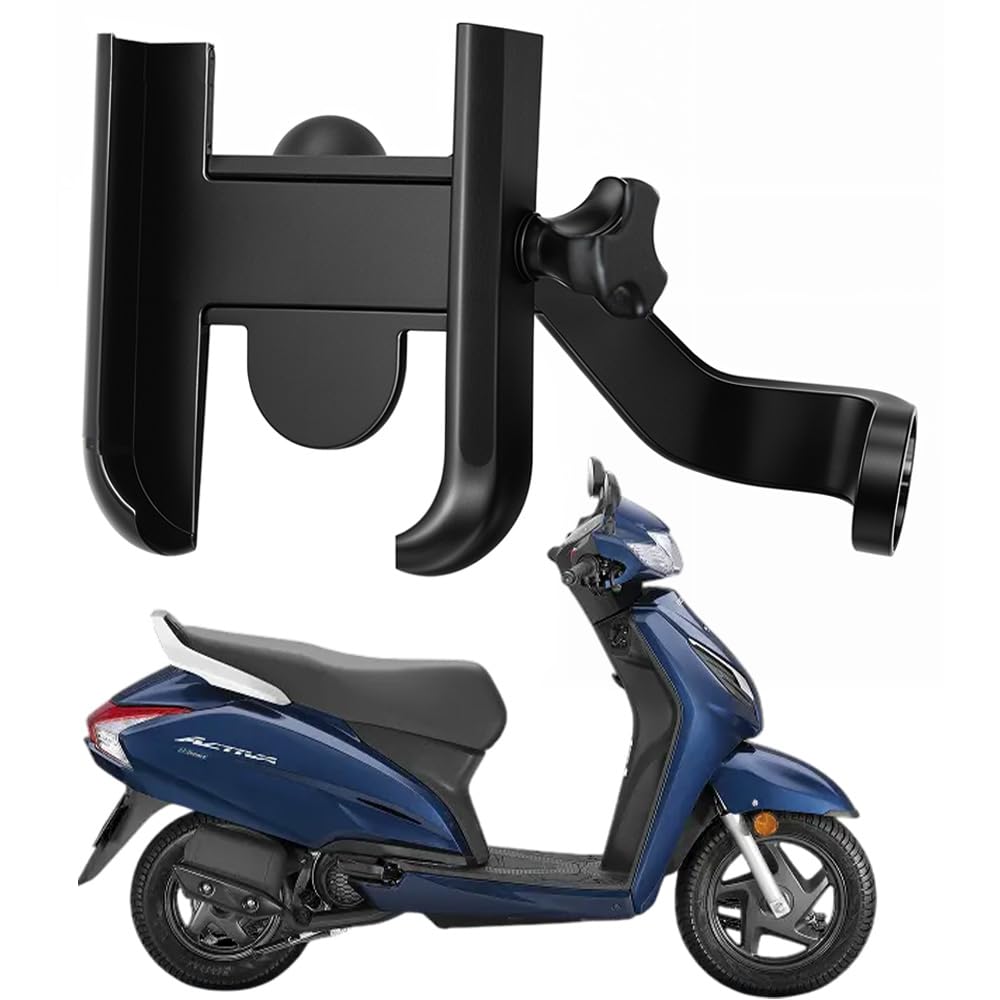 WHIPONE Metal CNC Mobile Holder for Scooter, Scooty & Motorcycle Compatible for Honda Activa, Mirror Mount, 360° Rotation, Strong Anti-Slip Grip, Wide Adjustable Fit for All Smartphones (Black)-picture-35
