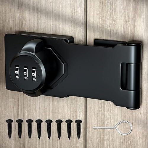 Image of Cabinet Password Hasp Locks 90 Degree Barn Door Lock Household Security Combination Latch Lock for Locker, Fence, Bathroom, Outdoor, Garden (Black-1PC)