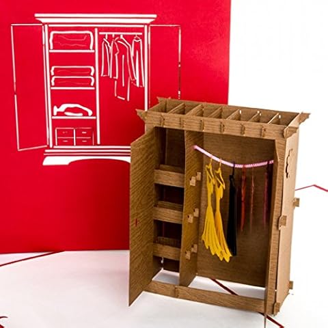 3D pop-up card in "wardrobe" theme, suitable for use as a funny shopping coupon, shopping voucher, birthday card Cover
