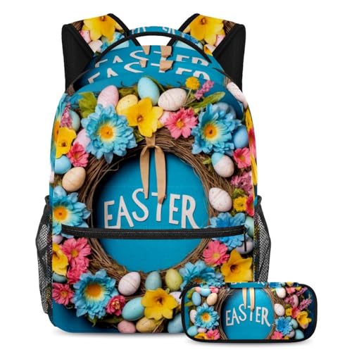 Trousse à crayons et sac à dos couronne de Pâques bleue pour adolescents