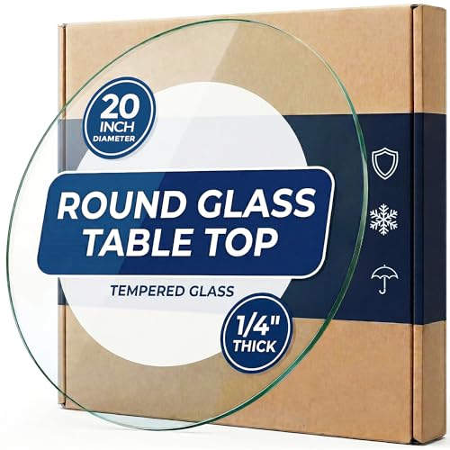 Orviana 20 Inch Round 1/4 Thick Pencil Polished Edge Tempered Glass Table Top with 6 Bumpers Glass Table Tops Cut to Size Scratch & Heat Resistant Coffee Patio & End Tables