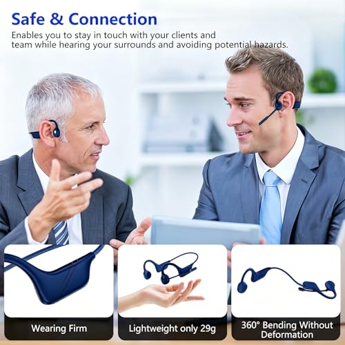 Image of Meetings Open-Ear Headphones with Rotatable Noise-Canceling Boom Mic, Bone Conduction Bluetooth 5.4 Headphones with One-Touch Mute&Magnetic Charging for All-Day Use,Perfect for Driving Learning