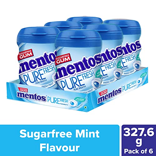 Image of Mentos Pure Fresh, Sugarfree Mint Flavour, Chewing Gum Bottle Pack, 327.6 g- Pack of 12