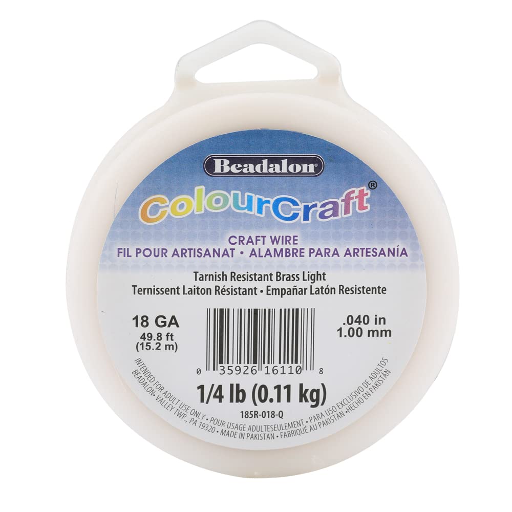 Beadalon ColourCraft Wire, 18 Gauge / 1.02 mm, Brass Light Color, Approx. 49 ft / 14 m