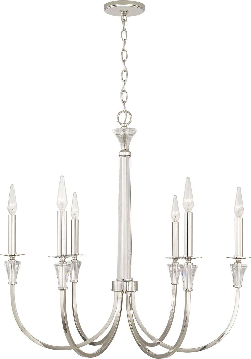 Capital Lighting 441861PN Laurent Grand Style Chandelier Light Fixture with K9 Crystal, 6-Light 360 Total Watts, 29" H x 30" W, Polished Nickel