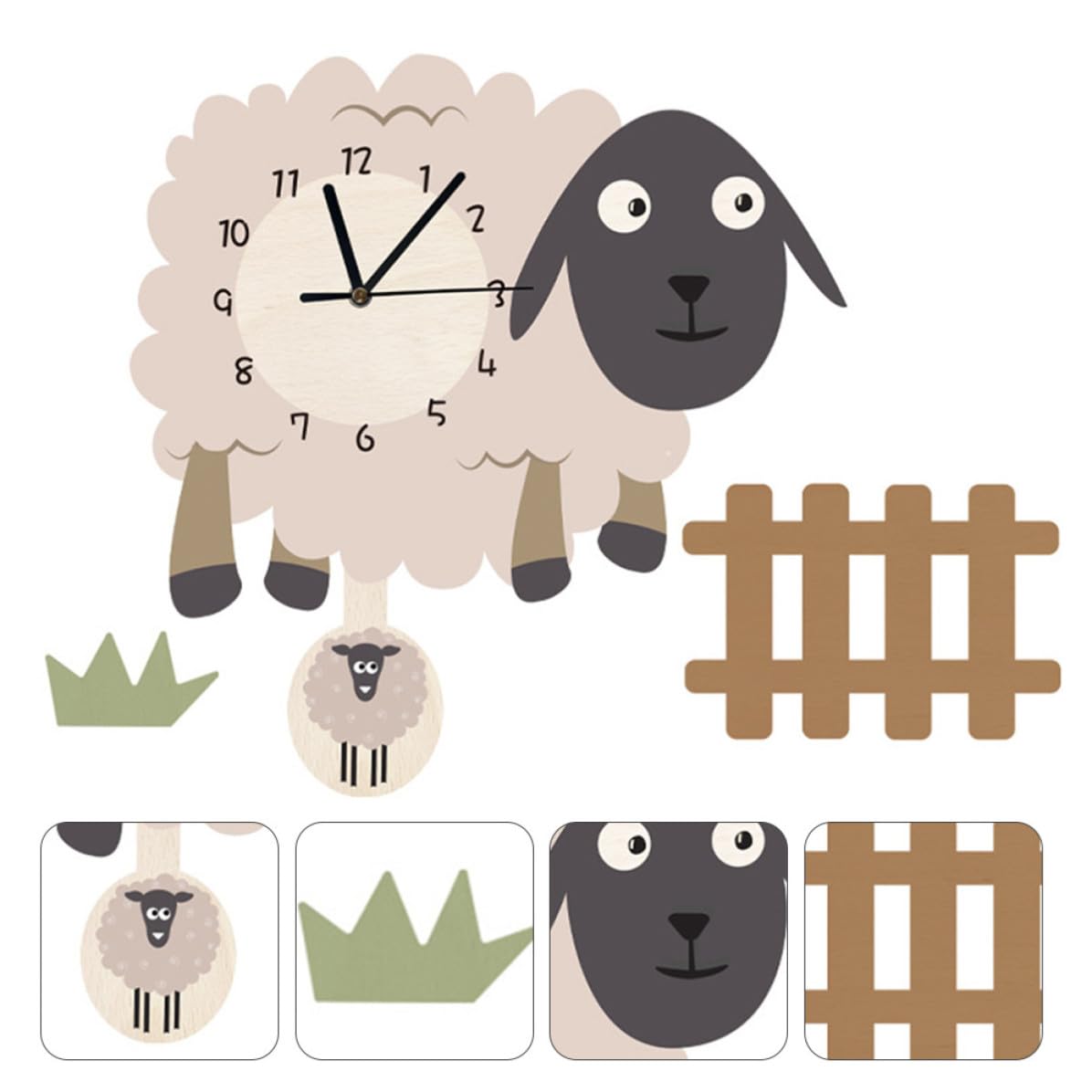 Reloj de Pared de Dibujos Animados Forma de Oveja, Silencioso y Montable en Pared, Hecho de PVC, Diseño Creativo Adecuado para Oficina o Sala de Estar