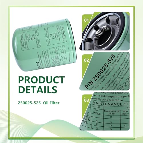 Image of 250025-525 KAYIQIN Oil Filter Compatible with LS10-40 VS20-32 Type Air Compressor, P /N250025-525 Replacement Part