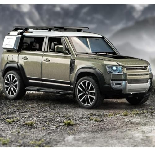 Image of 1:32 Scale Land Rover Defender Model Car - Exclusive Alloy Metal Pullback Toy with Openable Doors, Lights, and Music (Defender Green-1:32)