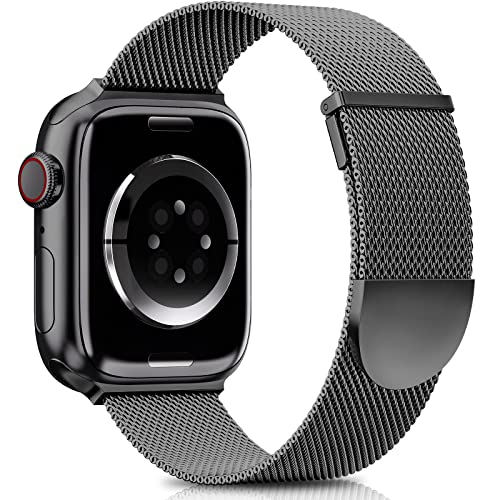 Ersatzarmband Kompatibel mit Apple Watch Armband 46mm 45mm 44mm 49mm 42mm Damen/Herren, Dual Magnetisch Einstellbar Armbänder für iWatch SE Series 10 9 8 7 6 5 4 3 2 1, Graphit Edelstahl Metall