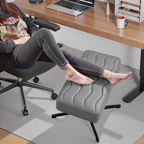 Image of VECELO Under Desk Footrest, PU Ergonomic Foot Rest with Comfort Padding, Height Adjustable for Relieving Leg Pain, Stiffness, and etc, Gray