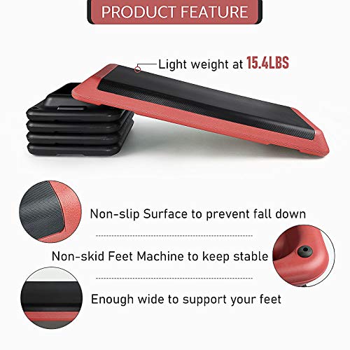 RitFit Adjustable Exercise Step Platform with 4 Risers, Gym-Sized Step for Building Strength, Reducing Fat and Aerobic Exercise (Coral red)