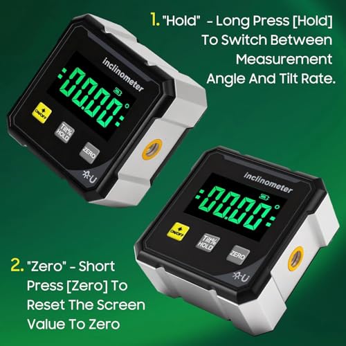 Image of Digital Laser Angle Finder inclinometer, Protractor Tool, 4x90 High Accuracy, Large LED Display, Magnetic Base, USB Rechargeable, for Woodworking, Metalworking, Construction & DIY