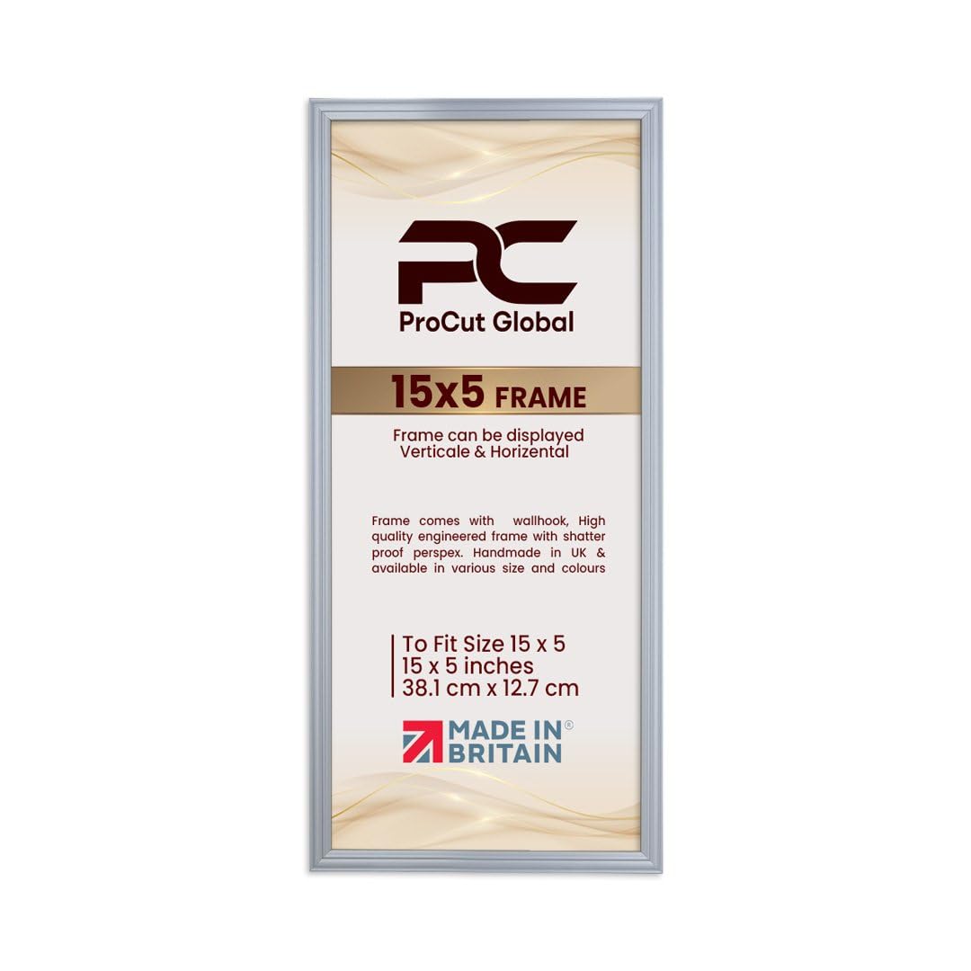 Procut Global 15X5 Silver Picture Frames - Classic Wooden Photo Frame with Shatterproof Perspex for Wall or Tabletop - Perfect for Posters, Certificates & Prints - Sizes & Colors Available