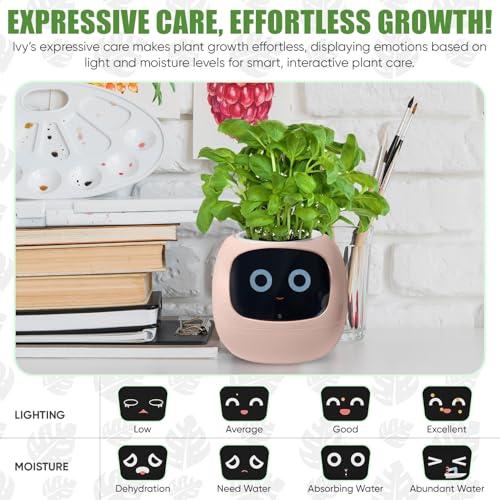Image of Interactive Plant Pot - Smart Planter, AI Pet Plantagotchi, tamagotchi, Leafypod and Plantiboy, Robot Flower with Feelings, Electric Maceta, Indoor Flowerpot with Water, Digital Gifts (Pink)