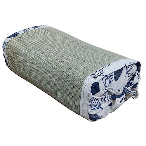 い草角枕「リーフ」 ブルー色 29x17x10cm 【通気性のいいPPパイプ入】