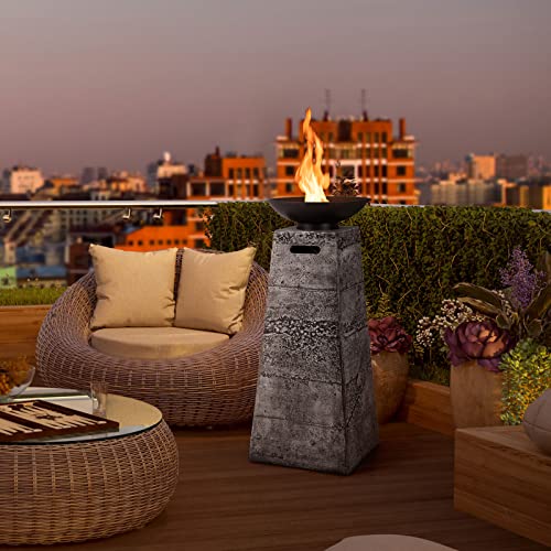 Giantex Outdoor Propane Fire Pit - 48 Inch Propane Fire Bowl Column With Lava Rocks & Pvc Cover, 30,000 Btu Heat Output, Stainless Steel Burner, Patio Burning Gas Fire Pit Bowl For Backyard, Poolside #TOP1