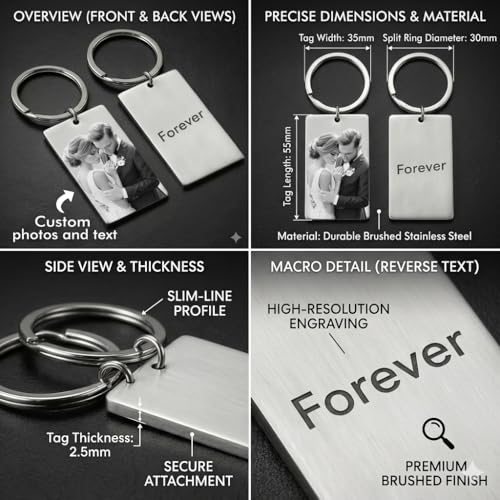 Image of Custom Photo & Text Engraved Keychain - Double Sided Custom Picture keyring For Him /Her Birthday Memorial Gift