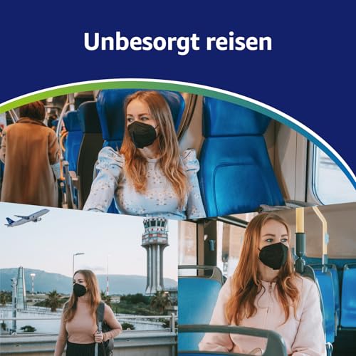 ADESTE – 50x FFP2 NR D Maske, Hygienische 5-lagige Staubschutzmaske, EN149:2001+A1:2009 Mundschutzmaske EU2016/425, Schwarz, Atemschutzmaske, Einzelne versiegelte Beutel