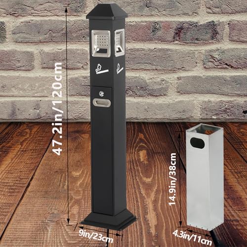Image of 120cm Standing Waste Containers Trash Cans, Rubbish Bin Indoor Outdoor Stainless Steel Vertical Freestand Trash Bin with Key,Pub Hotel Restaurant Garden Standing Bin (B)