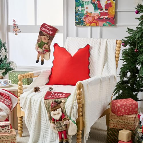 Mayler Yee Christmas Throw Pillow Covers | Decorative Pillow, Fabric Feels a Little Stiff | Scalloped Sytle for Living Room (One Red and One Green Pillow Covers, 20x20 Inch) by Mayler Yee - Image 3