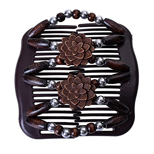 Lovef Women Magic Hair Combs Wood Beaded Stretch Double Side Combs Clips Bun Maker Hair Accessories (Coffee) #TOP1