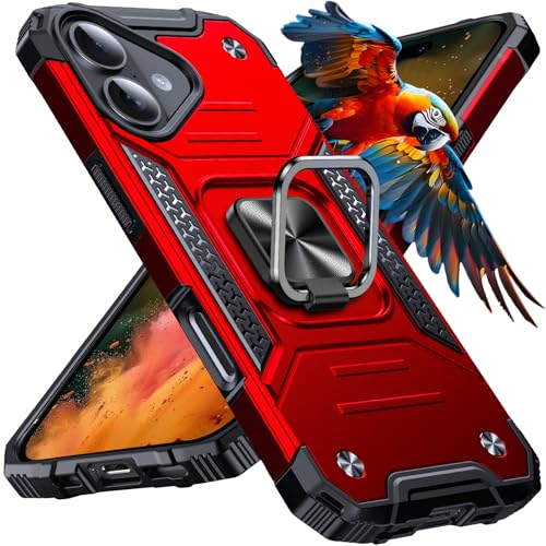 Image of Anqrp Heavy Duty Case for iPhone 16 Case with Enhanced Ring Holder Grip Stand, Military Grade Shockproof Rugged Drop Protective Silicone Hard Slim iPhone 16 Phone Case Cover,Corail Red