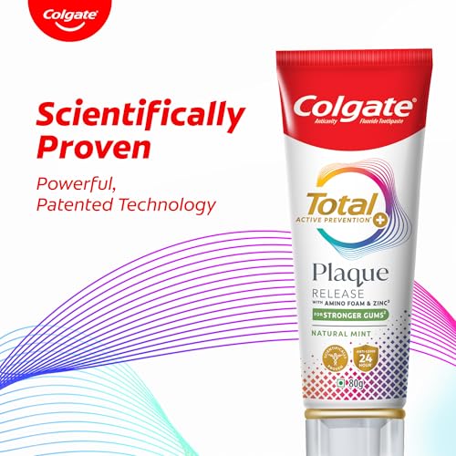 Image of Colgate Total Plaque Release Toothpaste Tooth paste with Amino Foam & Zinc Colgate Paste Toothpaste for Stronger Gums 3X More Effective at Fighting Plaque - Natural Mint 160g (Pack of 2 x 80g)