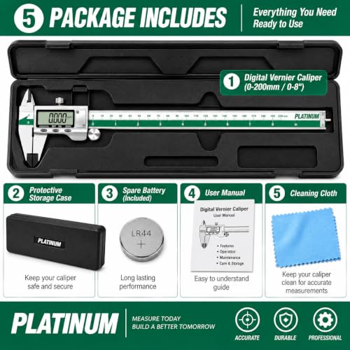 Image of 200mm Digital Vernier Caliper Stainless Steel Electronic Measuring Tool with LCD Display, 0.01mm Accuracy, Inch /MM Conversion, Precision Gauge for Engineering, Workshop & DIY Use (PLATINUM 200MM)