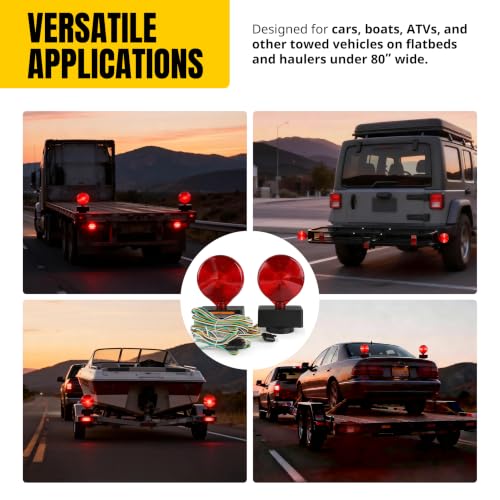 Image of MAXXHAUL 12V Magnetic Towing Light Kit - Dual Sided Red Brake & Amber Flasher - For RVs, Utility Trailers, Boat Trailers, Flatbeds and More (80778)