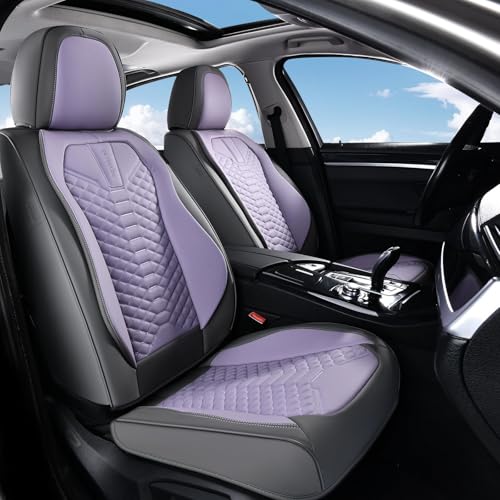Image of Coverado Car Seat Covers, Front Seat Cover, Waterproof Nappa Leather Seat Covers for Cars, Driver Car Seat Protectors, Gray and Purple Automotive Seat Covers Universal Fit for Most Cars
