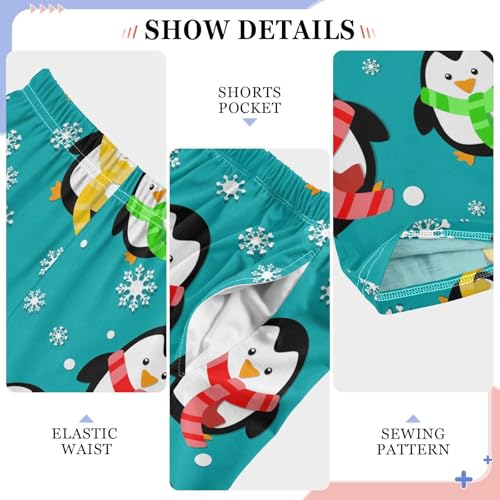 Penguin with Scarf Boys Long Pants Soft Trousers Elastic Waist Kids Lounge Bottoms with Pockets S-XL4