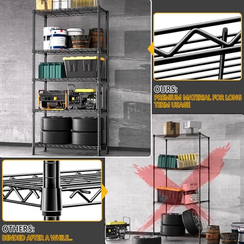 Image of M MZG 1250 lbs 5 Tier Shelf Metal Storage Shelves Shelving Wire Rack Heavy Duty Closet Organizers for Garage Kitchen Bathroom Laundry Black 15.7 inch D x 33.5 inch W x 68.5 inch H