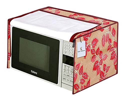 Image of Kuber Industries Leaf Design PVC Microwave Oven Full Closure Cover for 20 Litre (Red) CTKTC33231