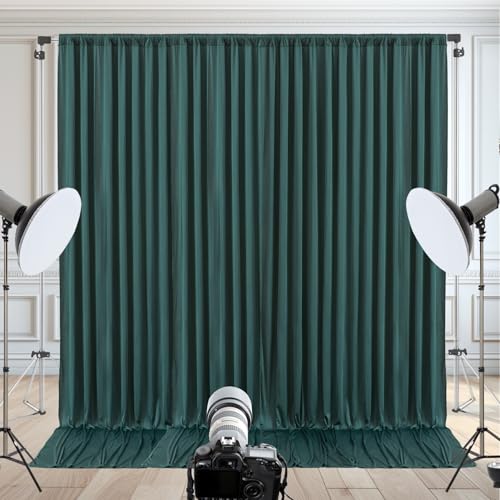 Image of 10x10ft Hunter Green Backdrop Curtain for Wedding Parties Wrinkle Free Fabric Dark Green Drapes Backdrop Decoration for Baby Shower Birthday Photography Decoration 2 Panels, 5ft x 10ft
