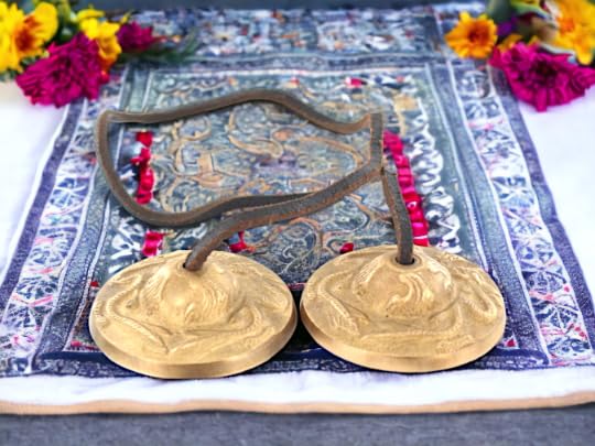 Tingsha-Becken mit Drachen-Gravur, 6 cm, Bronze-Meditationsglocken, tibetisches Tingsha mit Lederband, authentische Ritualmusikinstrumente