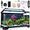 3.5 Gallon Betta Fish Tank, All in One Aquarium Starter Kits with Back Filter, Adjustable Pump, 25W Heater, LED Thermometer, LED Light with Timer & Water Changer Kit, Gifts for Mom Wife