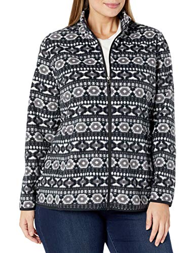 Amazon Essentials Women's Classic-Fit Full-Zip Polar Soft Fleece Jacket (Available in Plus Size), Black White Geo Print, 1X