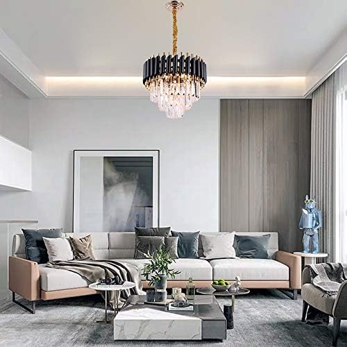 Black & Gold Chandeliers Flush Mount Crystal Pendant Light Fixture Round Chandeliers Ceiling Lighting Lampshade for Living Room Kitchen Island Bathroom Dining Table Hallway,E14 x 5 Lights