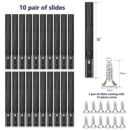 Image of Ravinte 16 Inch Soft Close Drawer Slides 10 Pairs 20 Pack Black Full Extension Ball Bearing Drawer Glide Side Mount