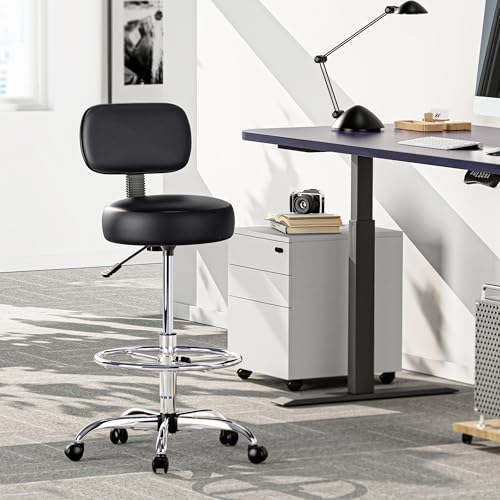 Image of SUPERJARE Drafting Chair with Back, Set of 3, Swivel Barstools, Adjustable Height Rolling Stool with Footrest, Standing Desk Chair for Counter Height Desk, Shop, Home & Kitchen, Clinic & Studio, Black