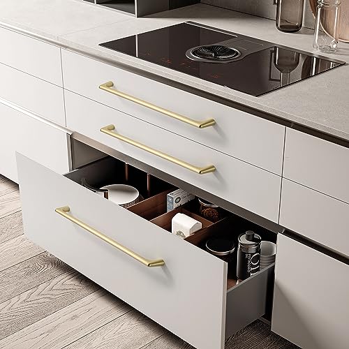 Image of Asidrama 6 Pack 10 Inch(256mm) Brushed Gold Cabinet Pulls Cabinet Handles Cupboard Handles Kitchen Cabinet Hardware for Cupboard Drawer Pulls