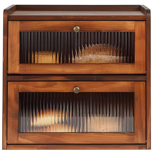 Lnopever Paneras Para Guardar El Pan Caja Grande De Madera Maciza Doble Panera Madera Para Guardar ReposteríA Con Puerta AcríLica MagnéTica Bread Bin (Marrón)