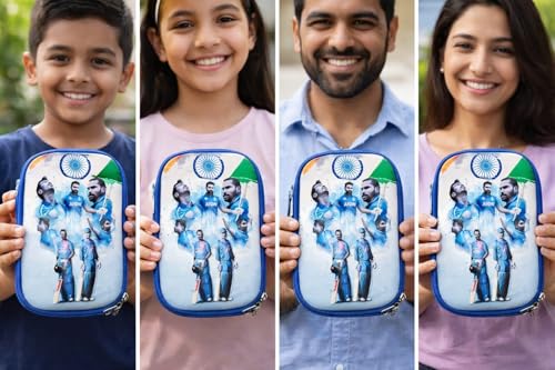 Image of Gifts- Cricket Theme Pencil Pouch for Kids- Pack of 1, Large Capacity Waterproof Stationery Pouch with Zipper| Cute Hardtop Pencil Box for School, Boys & Girls Size 22X15 cm