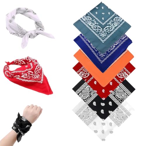 6 peças Bandanas para homens e mulheres, lenços de cabeça de nylon lenço de cowboy com estampado de caxemira, faixas quadradas ideais para ciclismo, hip-hop