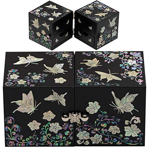 February Mountain Caja organizadora de madera con incrustaciones de concha de mar (mariposa)