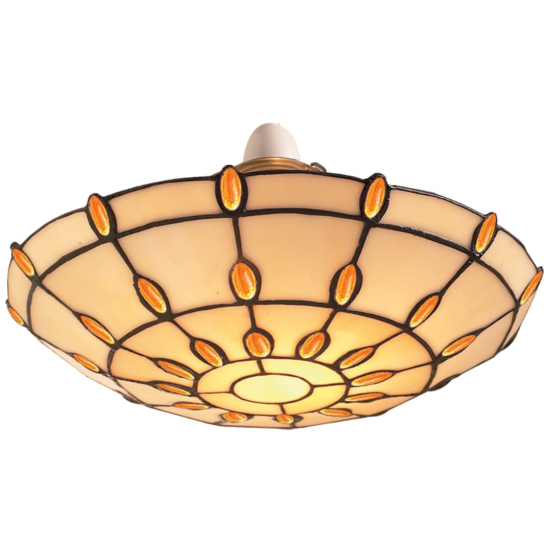 Loxton Lighting Tiffany Jewel Pendant Lampshade Easy-Fit - Beige Glass with Amber Jewels