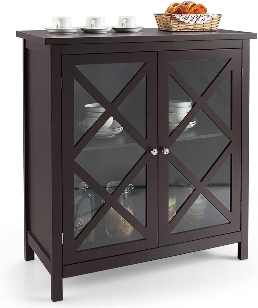 Kitchen Buffet Storage Cabinet with Glass Doors and Adjustable Shelves (Color : E, Size : As Shown) (D As Shown)