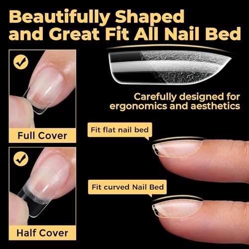 Image of UNA GELLA Extra Short Square Nail Tips 240 Pcs - Pre-Etched Soft Full Gel Nail Tips Square Press on Nails, Clear Acrylic Fake Nails for Extension - DIY Salon at Home, 12 Sizes Included